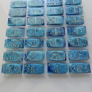 Blue Swirled Handmade Resin Dominoes- Standard Set Of 28
